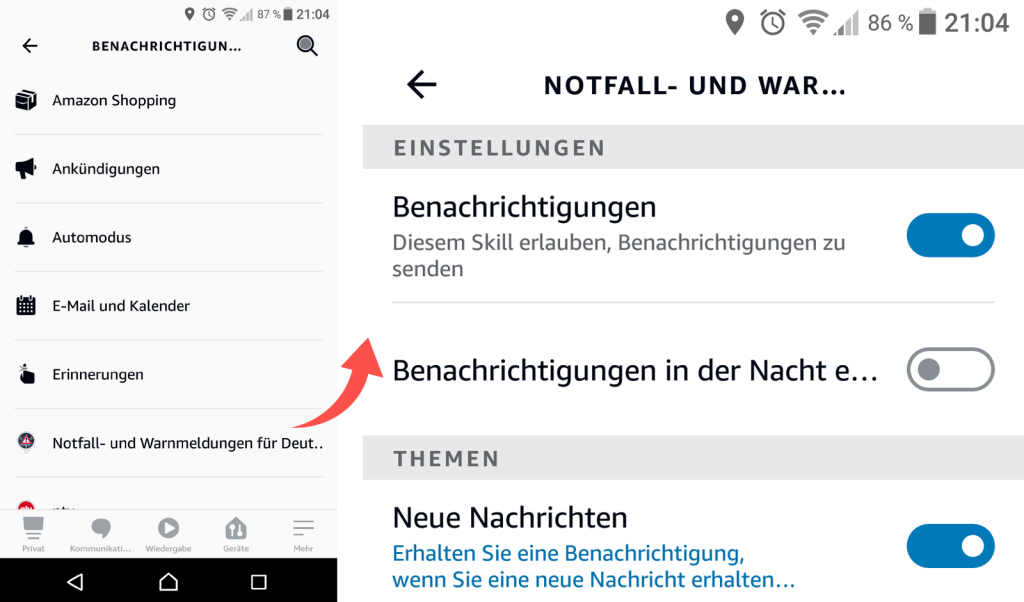 Benachrichtigungen in der Alexa-App aktivieren (Bild: artofsmart.de)