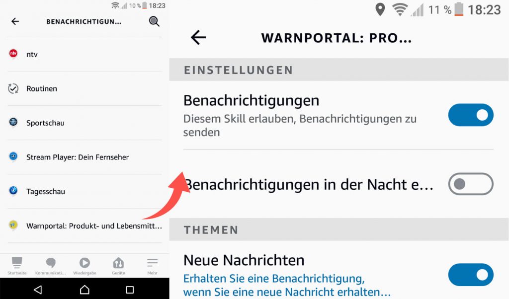Bebachrichtigungen für Alexa-Skill Warnportal aktivieren (Bild: artofsmart.de)