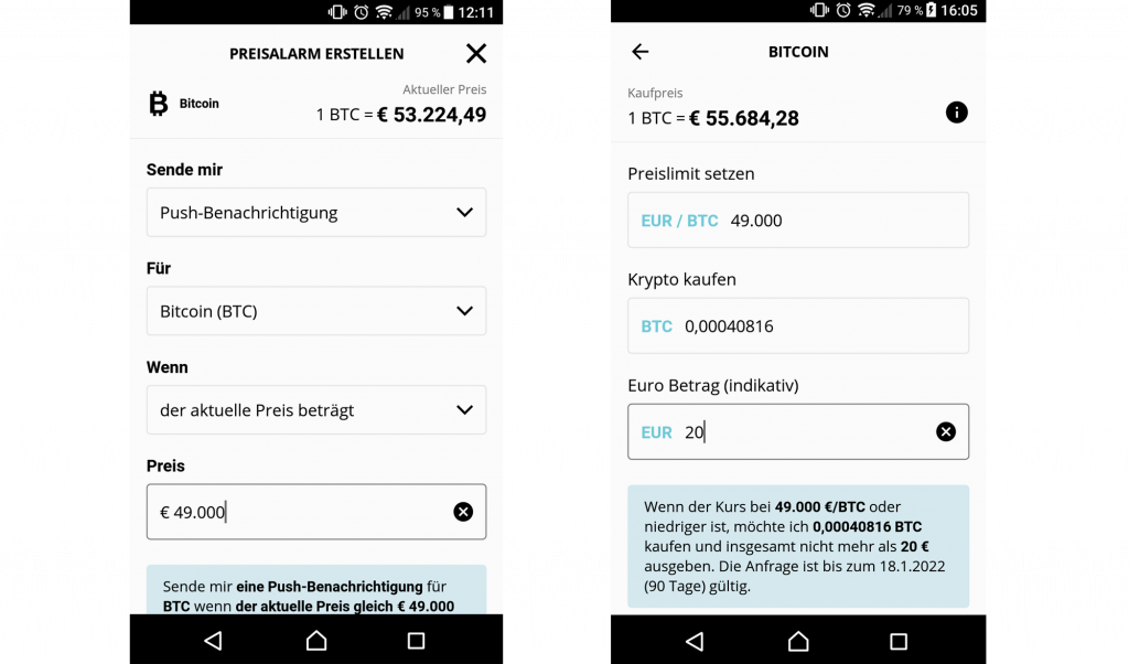 Preisalarm und Limit Order in der Bison App (Bild: artofsmart.de)