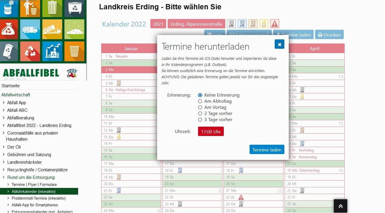 Download der ics-Termindatei beim Landratsamt (Bild: artofsmart.de)