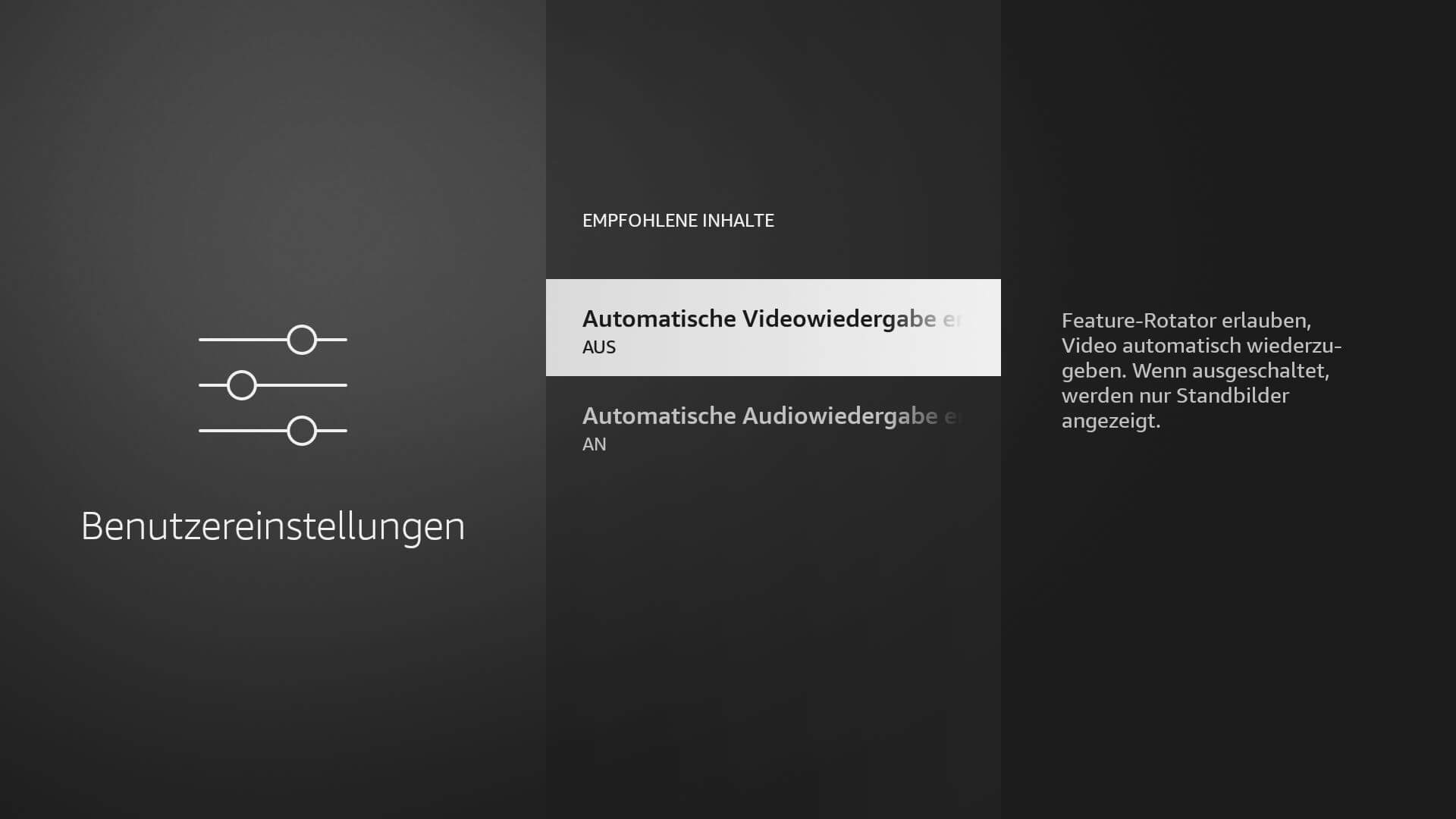 Fire TV Einstellungen: Autoplay abschalten (Screenshot: artofsmart.de)