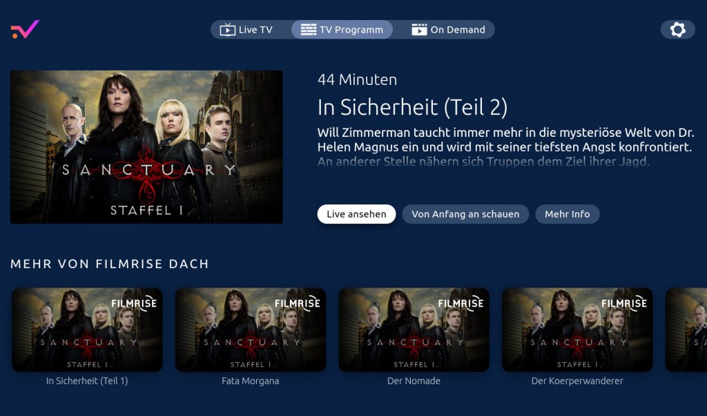 Live und On Demand: Serie im Kanal Filmrise rlaxx TV (Screenshot: artofsmart.de)