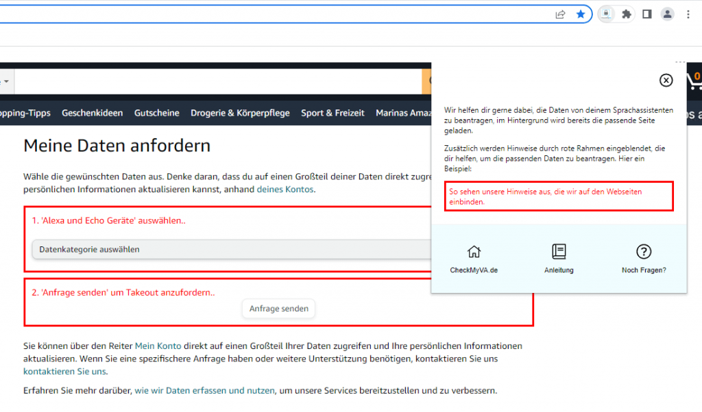 Das Browser-Plugin CheckMyVA führt dich schnell zur Alexa-Datenabfrage (Bild: artofsmart.de)